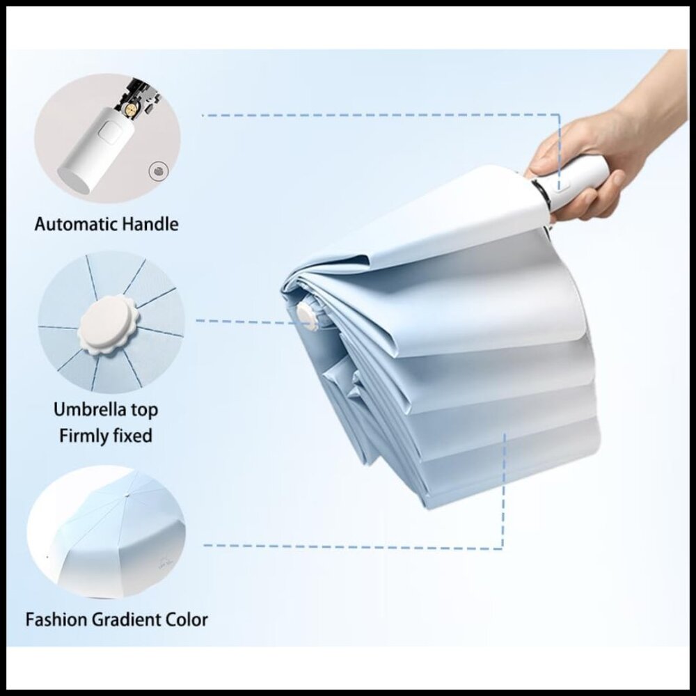 Automatic Folding Umbrella Gradient Sun Rain Prot… - image 5